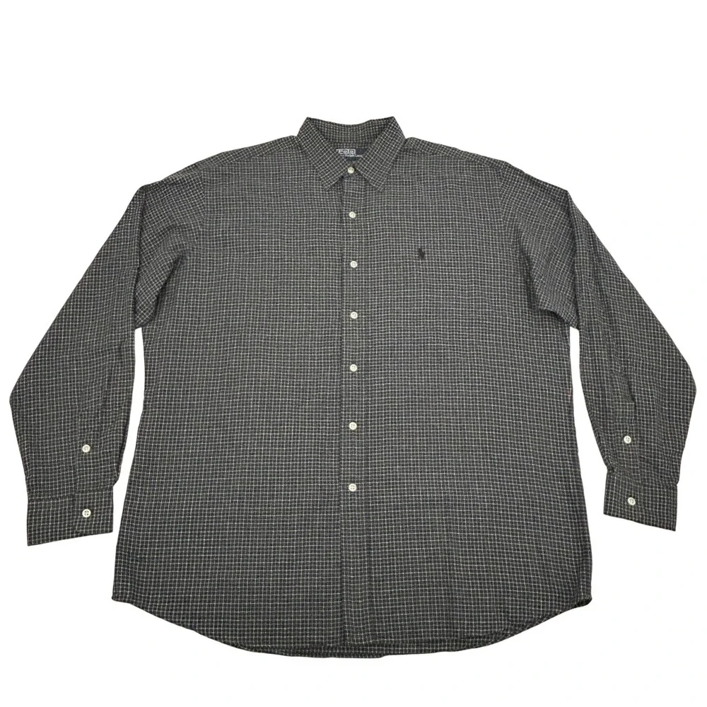 Polo by Ralph Lauren Lowell Sport Shirt Mens L Black Grid Check Button Up Preppy